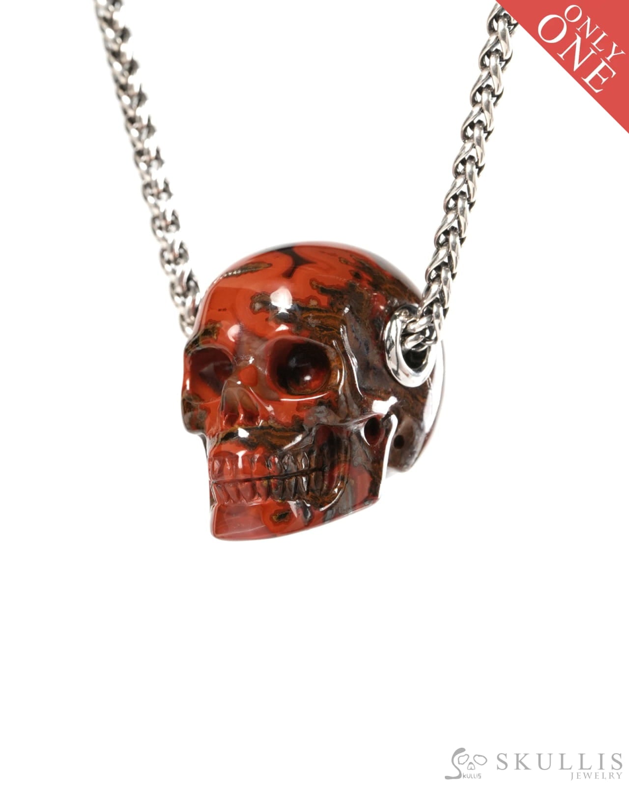 Skullis Signature Red Desert Agate Gem Skull Pendant or Necklace Hand Carved for Women & Men - 9900376 - Skull Pendants