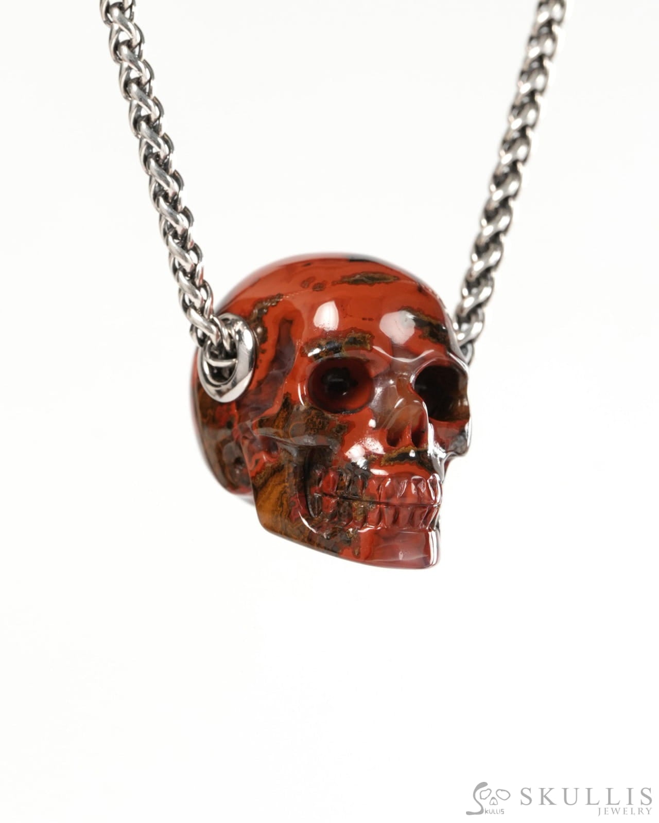 Skullis Signature Red Desert Agate Gem Skull Pendant or Necklace Hand Carved for Women & Men - 9900376 - Skull Pendants