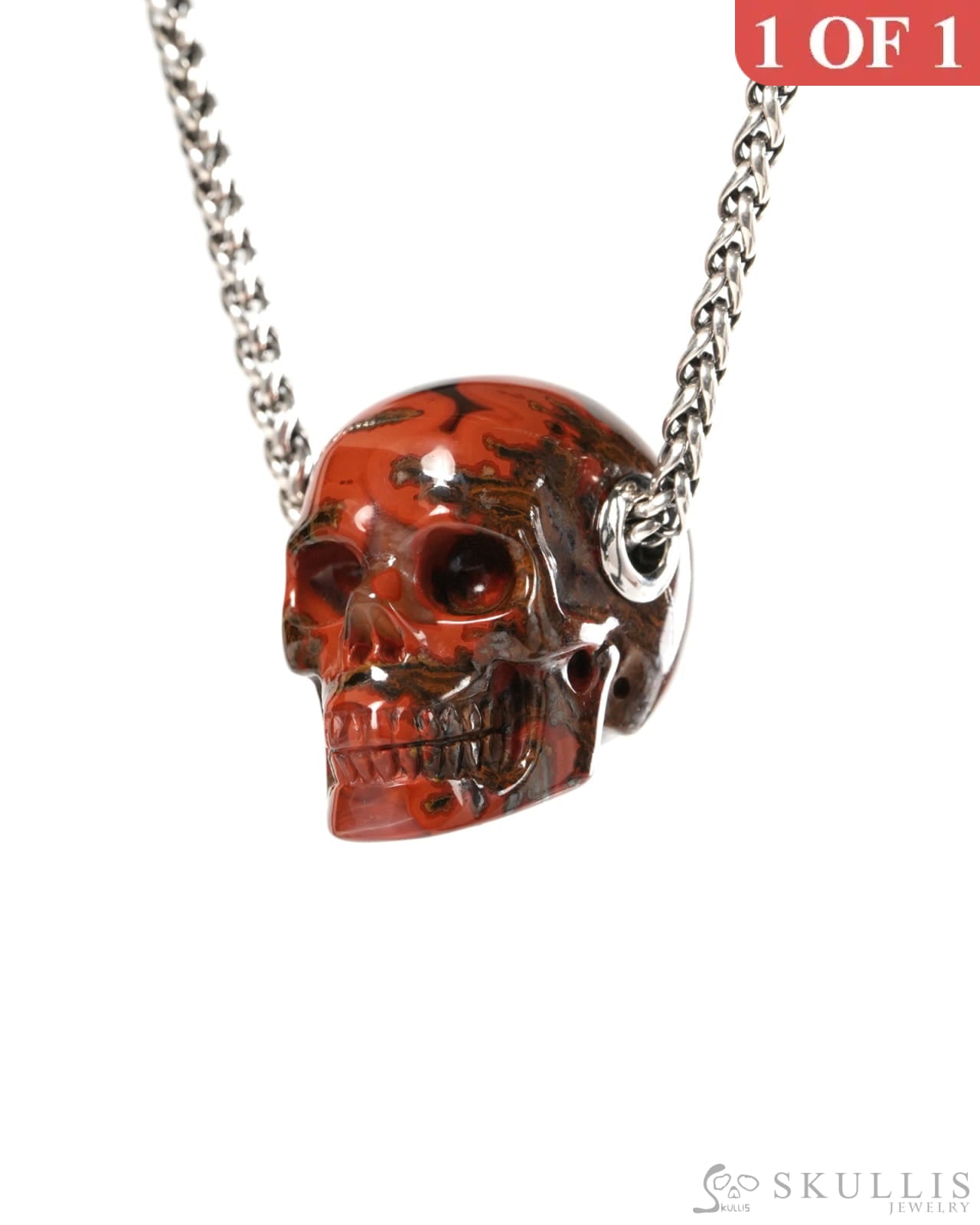 Skullis Signature Red Desert Agate Gem Skull Pendant or Necklace Hand Carved for Women & Men - 9900376 - Skull Pendants