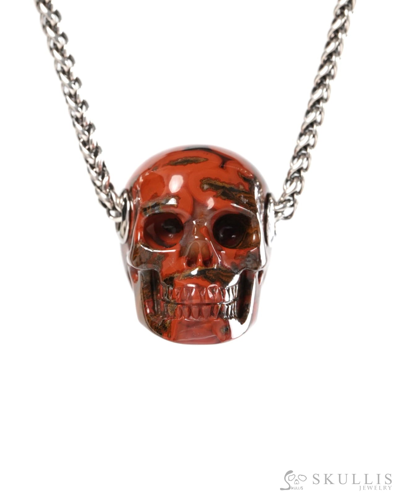 Skullis Signature Red Desert Agate Gem Skull Pendant or Necklace Hand Carved for Women & Men - 9900376 - Skull Pendants