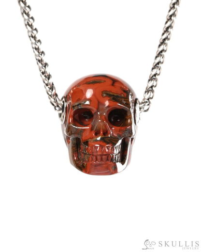 Skullis Signature Red Desert Agate Gem Skull Pendant or Necklace Hand Carved for Women & Men - 9900376 - Skull Pendants