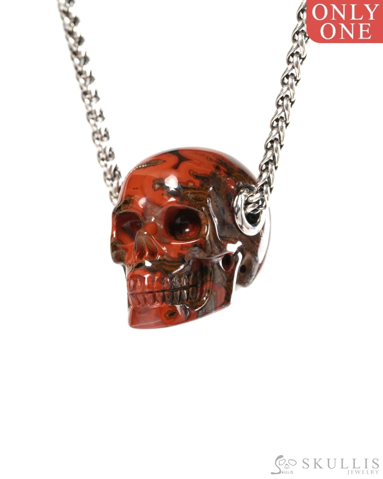 Skullis Signature Red Desert Agate Gem Skull Pendant or Necklace Hand Carved for Women & Men - 9900376 - Skull Pendants