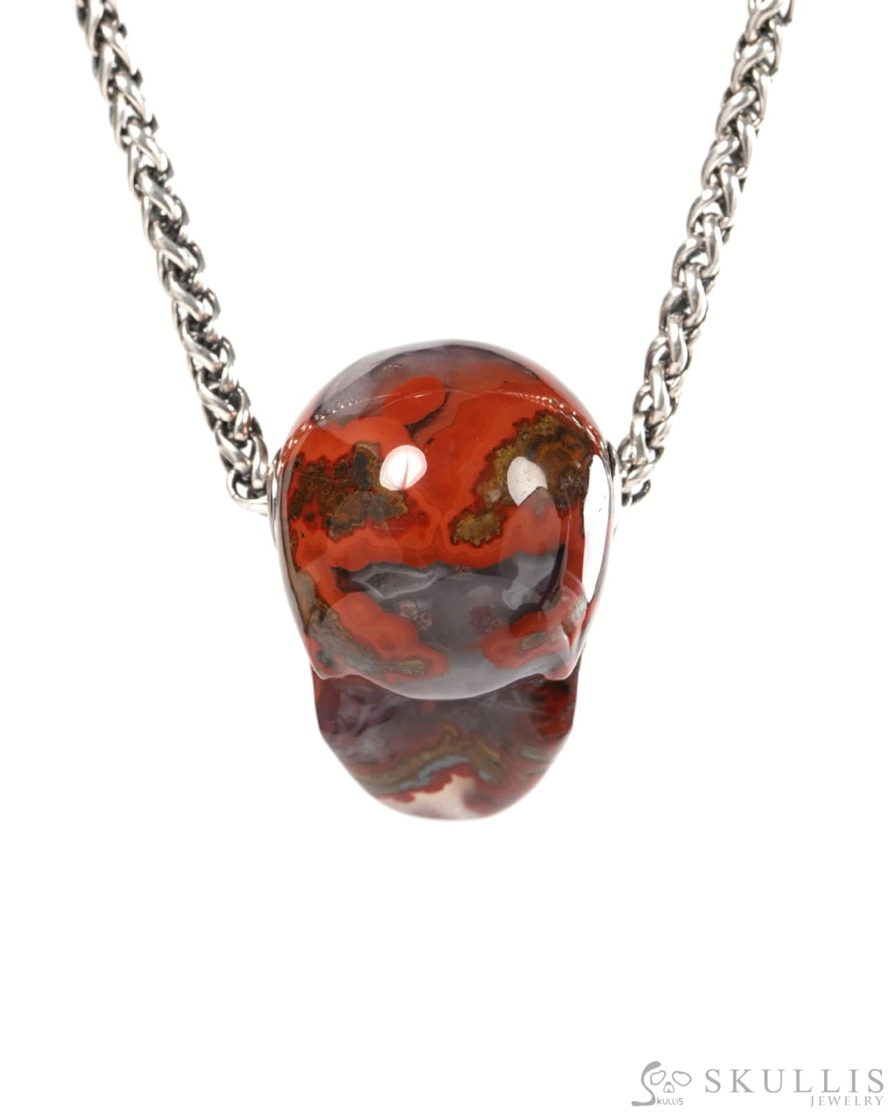 Skullis Signature Red Desert Agate Gem Skull Pendant or Necklace Hand Carved for Women & Men - 9900377 - Skull Pendants