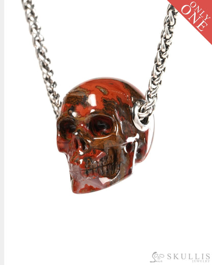 Skullis Signature Red Desert Agate Gem Skull Pendant or Necklace Hand Carved for Women & Men - 9900377 - Skull Pendants