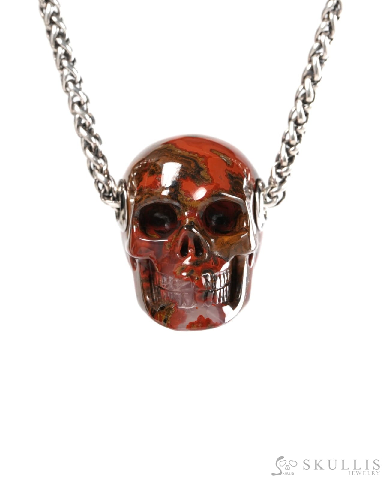 Skullis Signature Red Desert Agate Gem Skull Pendant or Necklace Hand Carved for Women & Men - 9900377 - Skull Pendants