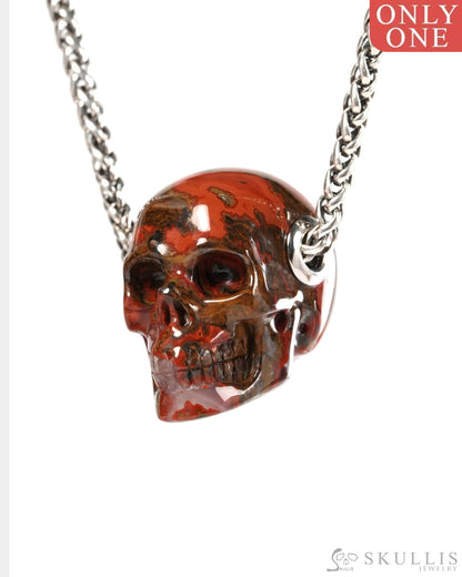 Skullis Signature Red Desert Agate Gem Skull Pendant or Necklace Hand Carved for Women & Men - 9900377 - Skull Pendants