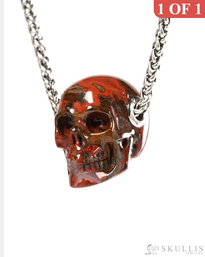 Skullis Signature Red Desert Agate Gem Skull Pendant or Necklace Hand Carved for Women & Men - 9900377 - Skull Pendants