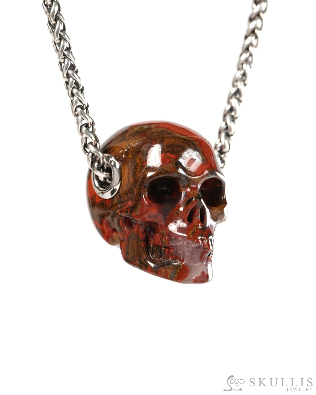 Skullis Signature Red Desert Agate Gem Skull Pendant or Necklace Hand Carved for Women & Men - 9900377 - Skull Pendants