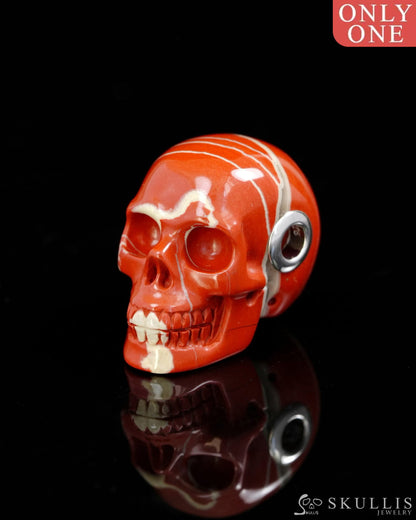 Skullis Signature Spiderweb Red Jasper Gem Skull Pendant or Necklace Hand Carved Sterling Silver 925 Chain for Women &