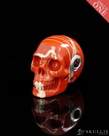 Skullis Signature Spiderweb Red Jasper Gem Skull Pendant or Necklace Hand Carved Sterling Silver 925 Chain for Women &