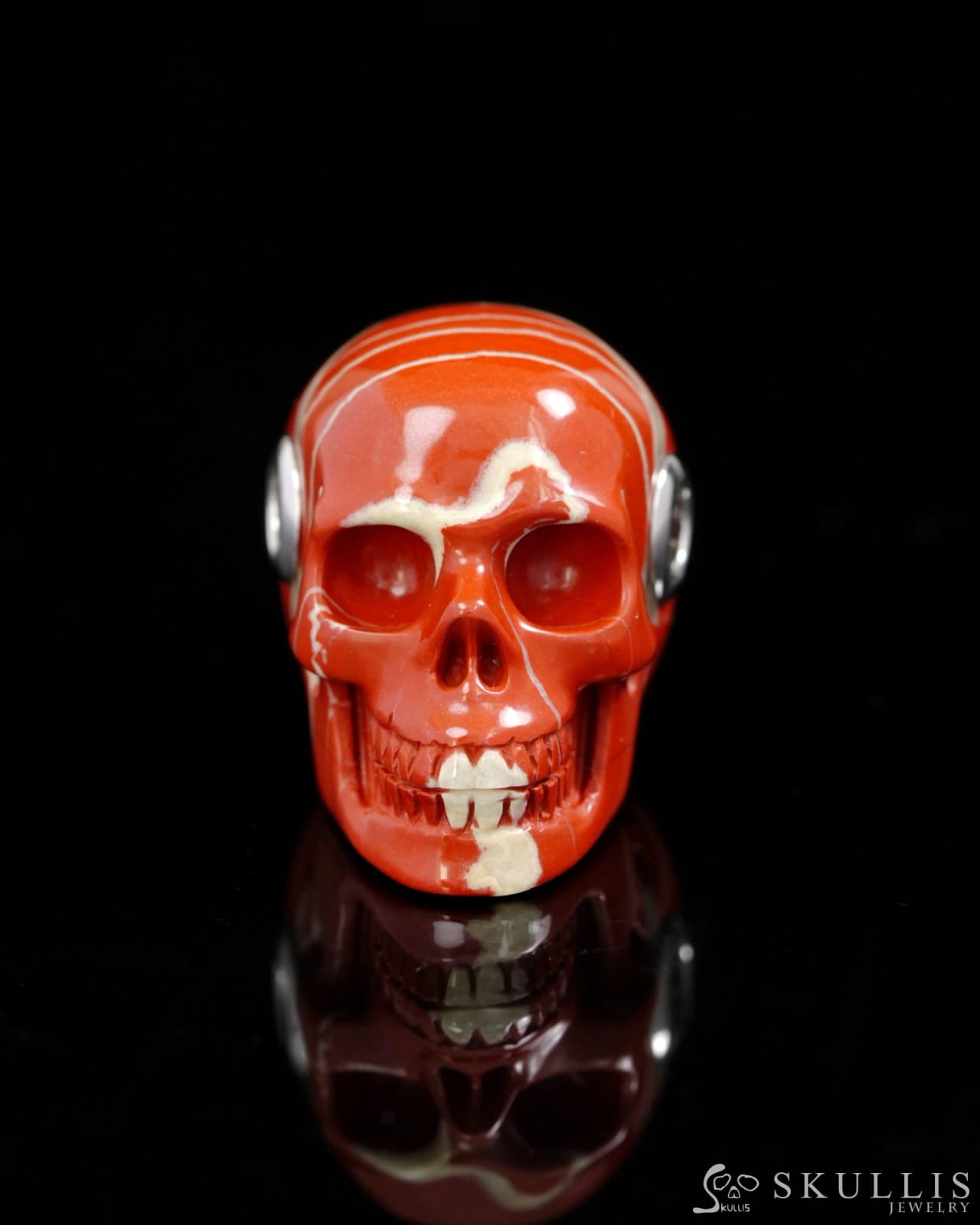 Skullis Signature Spiderweb Red Jasper Gem Skull Pendant or Necklace Hand Carved Sterling Silver 925 Chain for Women &