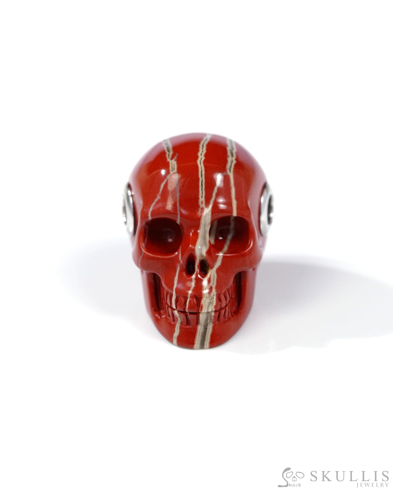 Skullis Signature Red Jasper Gem Skull Pendant or Necklace Hand Carved Sterling Silver 925 Chain for Women & Men