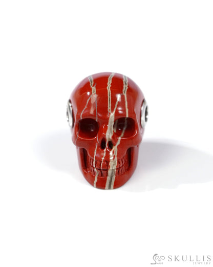 Skullis Signature Red Jasper Gem Skull Pendant or Necklace Hand Carved Sterling Silver 925 Chain for Women & Men