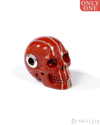 Skullis Signature Red Jasper Gem Skull Pendant or Necklace Hand Carved Sterling Silver 925 Chain for Women & Men