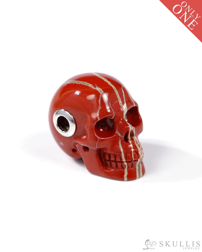 Skullis Signature Red Jasper Gem Skull Pendant or Necklace Hand Carved Sterling Silver 925 Chain for Women & Men