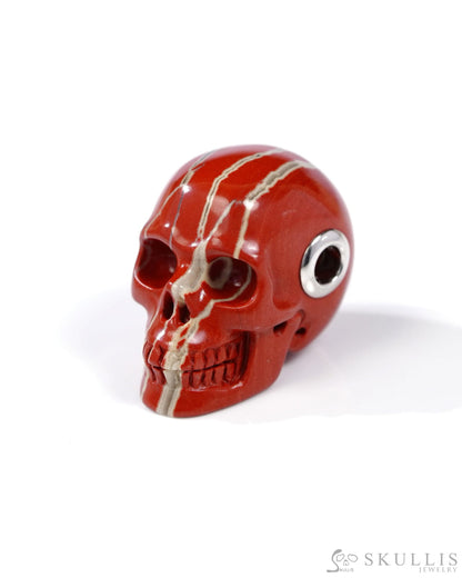 Skullis Signature Red Jasper Gem Skull Pendant or Necklace Hand Carved Sterling Silver 925 Chain for Women & Men