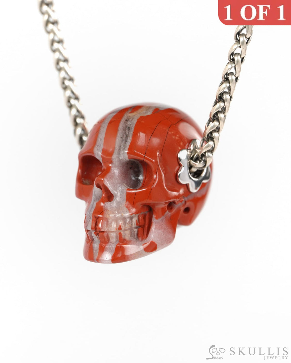 Skullis Signature Red Jasper Gem Skull Pendant or Necklace Hand Carved for Women & Men -Y9900356 - Skull Pendants