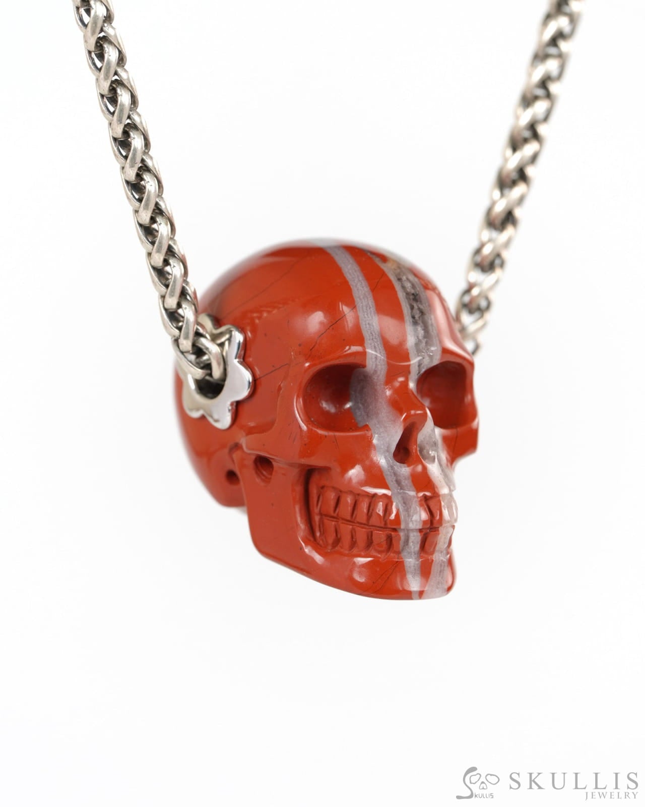 Skullis Signature Red Jasper Gem Skull Pendant or Necklace Hand Carved for Women & Men -Y9900356 - Skull Pendants