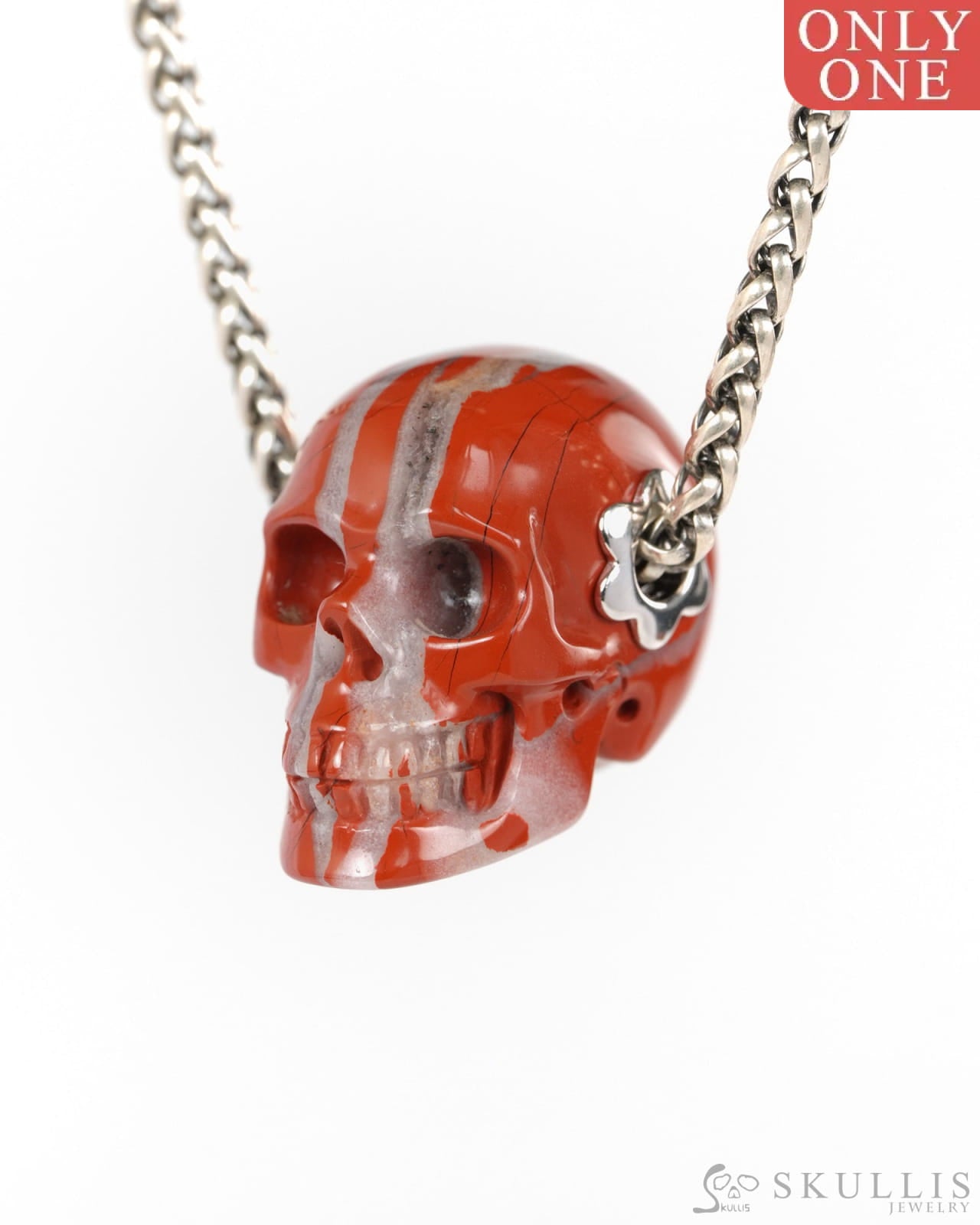 Skullis Signature Red Jasper Gem Skull Pendant or Necklace Hand Carved for Women & Men -Y9900356 - Skull Pendants