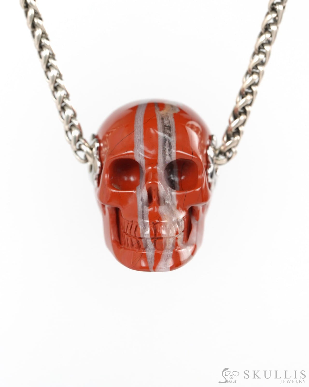 Skullis Signature Red Jasper Gem Skull Pendant or Necklace Hand Carved for Women & Men -Y9900356 - Skull Pendants