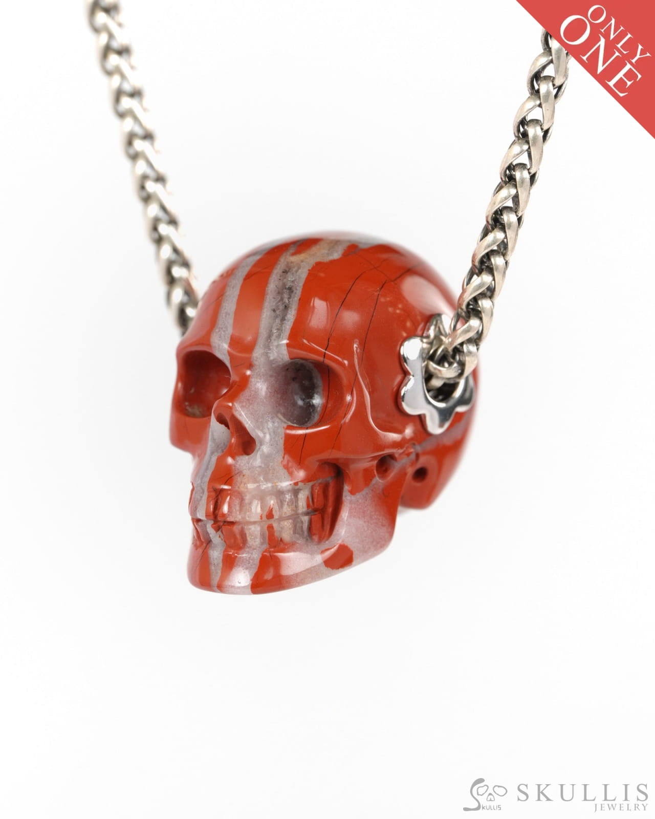 Skullis Signature Red Jasper Gem Skull Pendant or Necklace Hand Carved for Women & Men -Y9900356 - Skull Pendants