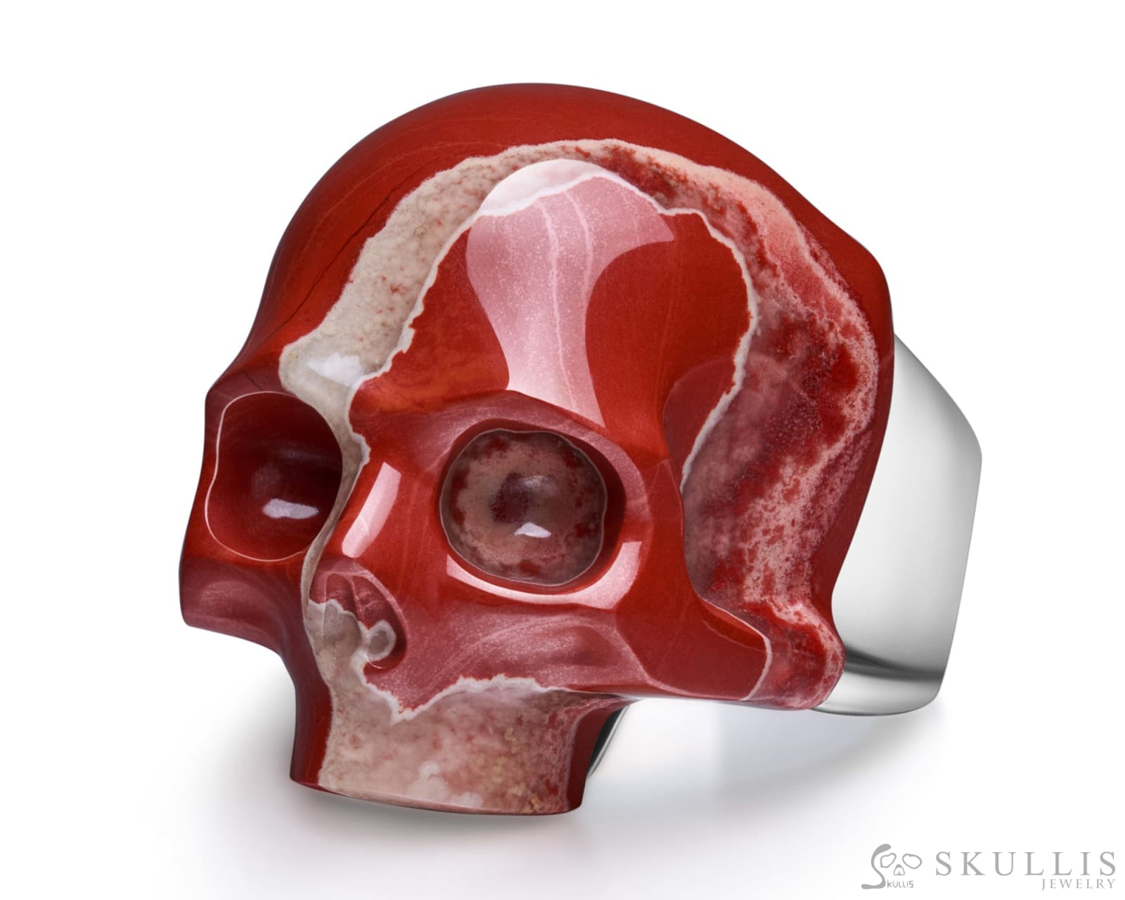 Skullis Signature Red Jasper Gem Skull Ring Hand Carved Sterling Silver For Women & Men Rings