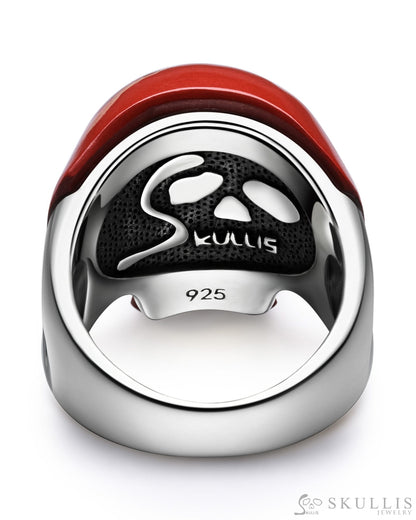 Skullis Signature Red Jasper Gem Skull Ring Hand Carved Sterling Silver for Women & Men Skull Rings