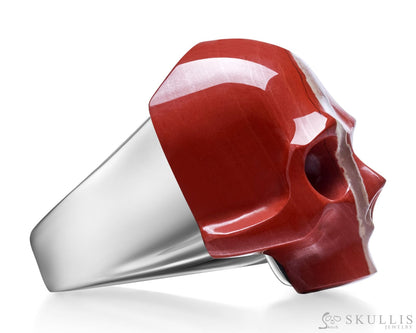 Skullis Signature Red Jasper Gem Skull Ring Hand Carved Sterling Silver For Women & Men Rings