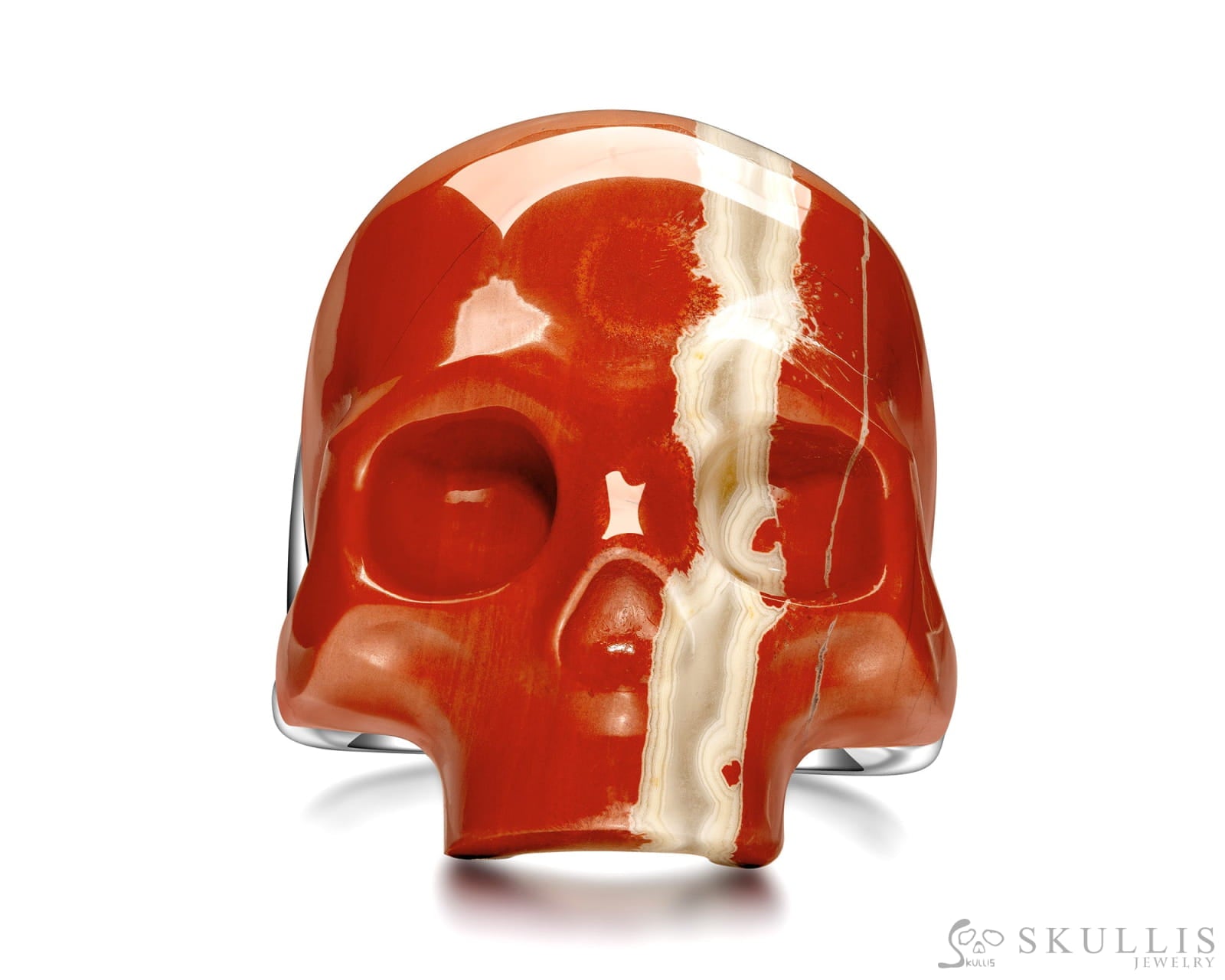 Skullis Signature Red Jasper Gem Skull Ring Hand Carved Sterling Silver for Women & Men Skull Rings