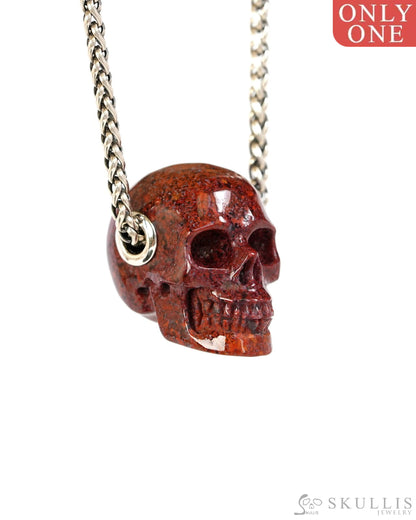 Skullis Signature Green Moss Agate Gem Skull Pendant or Necklace Hand Carved Sterling Silver 925 Chain for Women & Men
