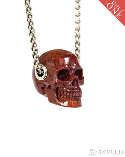 Skullis Signature Green Moss Agate Gem Skull Pendant or Necklace Hand Carved Sterling Silver 925 Chain for Women & Men