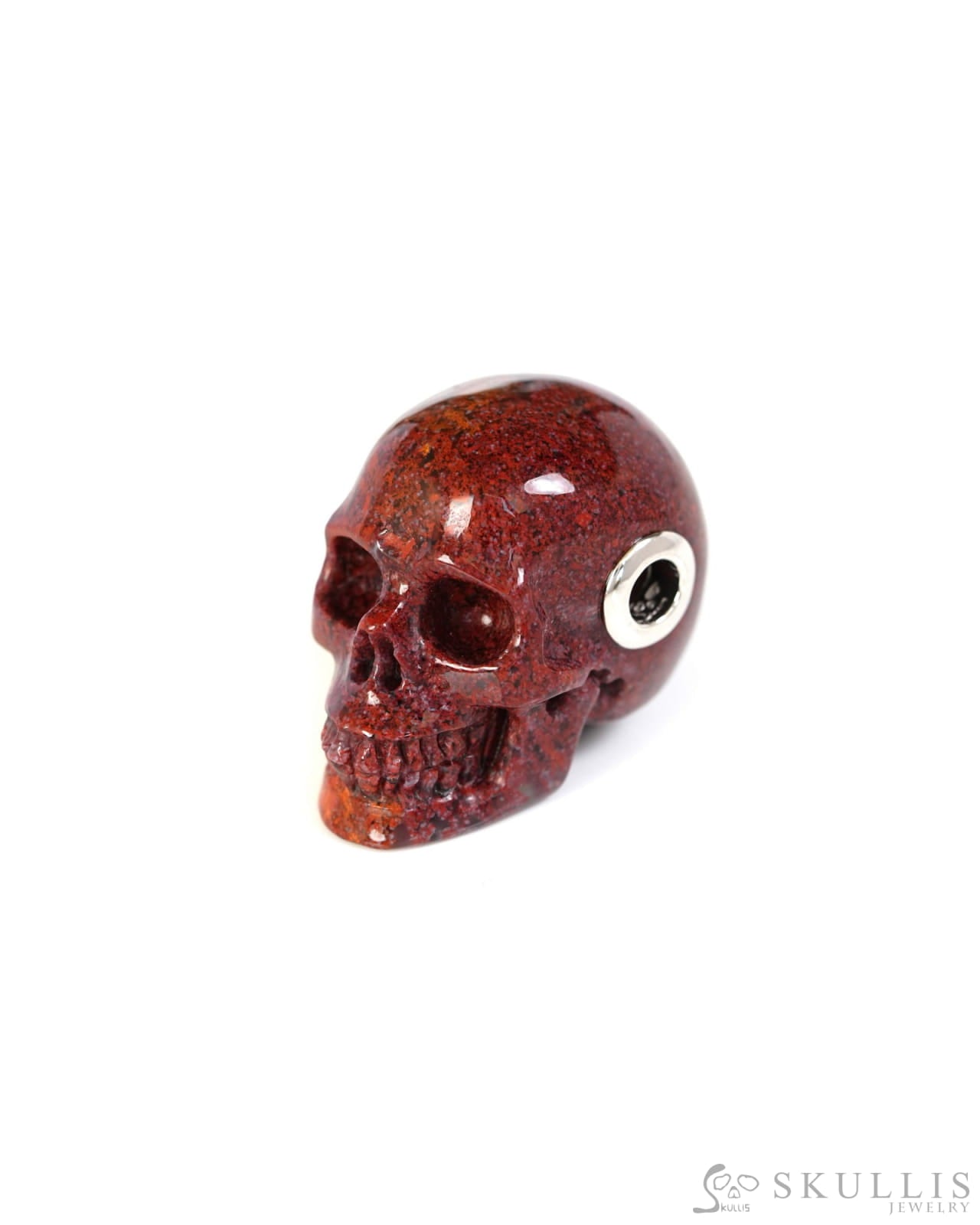 Skullis Signature Green Moss Agate Gem Skull Pendant or Necklace Hand Carved Sterling Silver 925 Chain for Women & Men