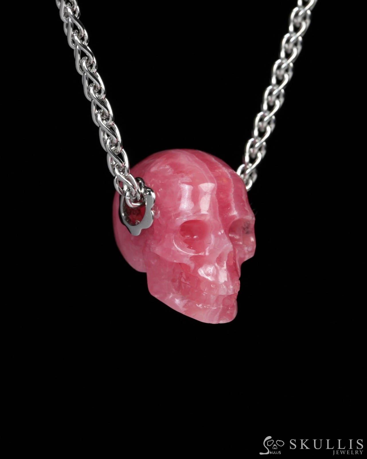 Skullis Signature Rhodochrosite Gem Skull Pendant or Necklace Hand Carved for Women & Men - Y9900180 Skull Pendants