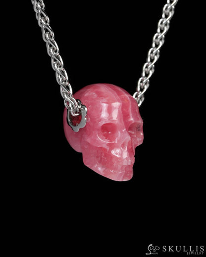 Skullis Signature Rhodochrosite Gem Skull Pendant or Necklace Hand Carved for Women & Men - Y9900180 Skull Pendants
