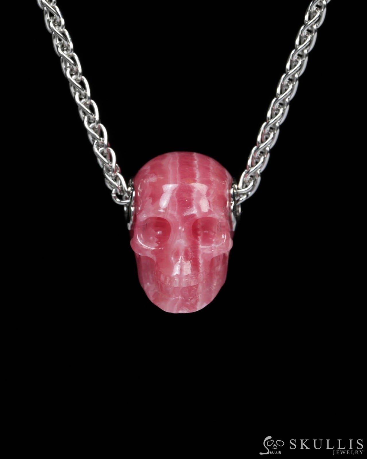 Skullis Signature Rhodochrosite Gem Skull Pendant or Necklace Hand Carved for Women & Men - Y9900180 Skull Pendants