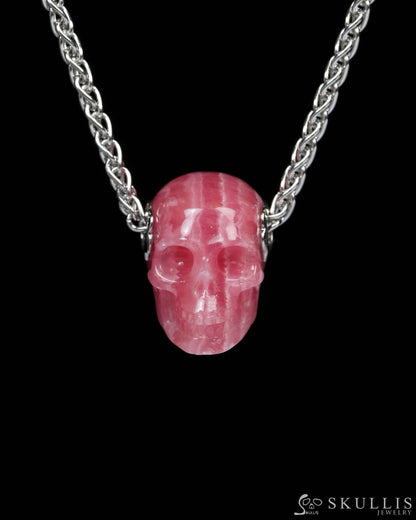 Skullis Signature Rhodochrosite Gem Skull Pendant or Necklace Hand Carved for Women & Men - Y9900180 Skull Pendants