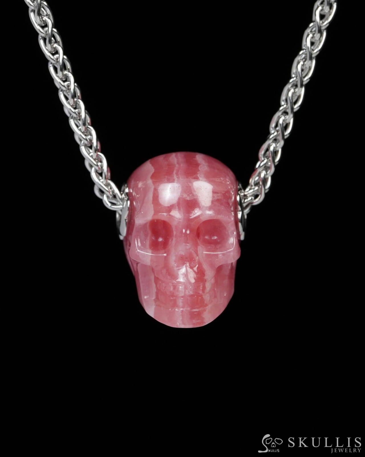 Skullis Signature Rhodochrosite Gem Skull Pendant or Necklace Hand Carved for Women & Men - Y9900181 Skull Pendants