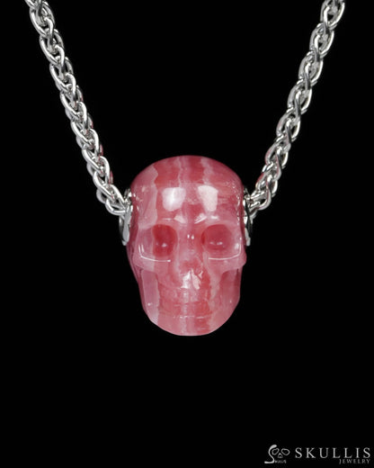 Skullis Signature Rhodochrosite Gem Skull Pendant or Necklace Hand Carved for Women & Men - Y9900181 Skull Pendants