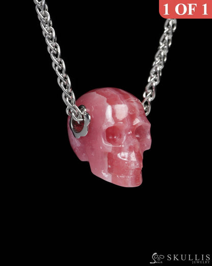 Skullis Signature Rhodochrosite Gem Skull Pendant or Necklace Hand Carved for Women & Men - Y9900181 Skull Pendants