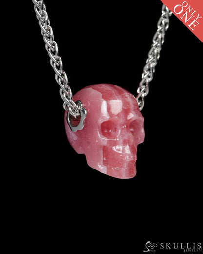Skullis Signature Rhodochrosite Gem Skull Pendant or Necklace Hand Carved for Women & Men - Y9900181 Skull Pendants