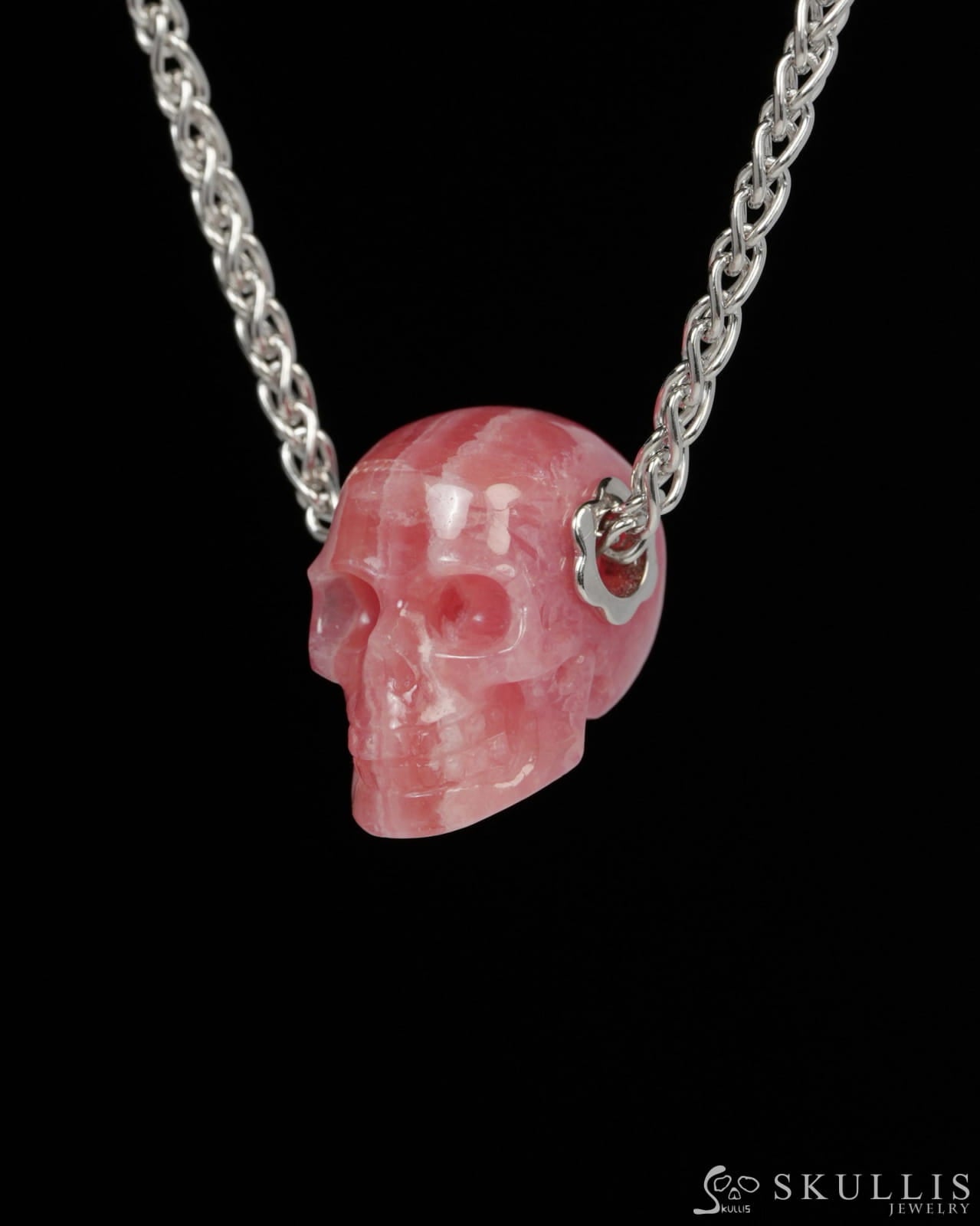 Skullis Signature Rhodochrosite Gem Skull Pendant or Necklace Hand Carved for Women & Men - Y9900181 Skull Pendants