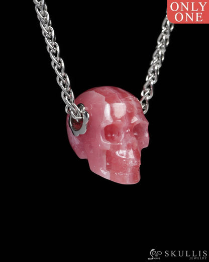 Skullis Signature Rhodochrosite Gem Skull Pendant or Necklace Hand Carved for Women & Men - Y9900181 Skull Pendants
