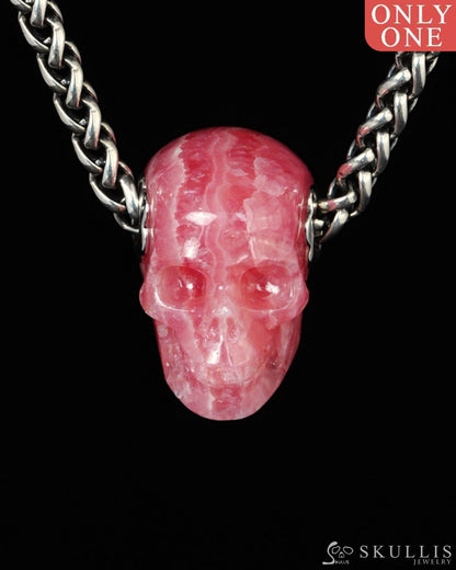 Skullis Signature Rhodochrosite Gem Skull Pendant or Necklace Hand Carved for Women & Men - ZR19500399 Skull Pendants