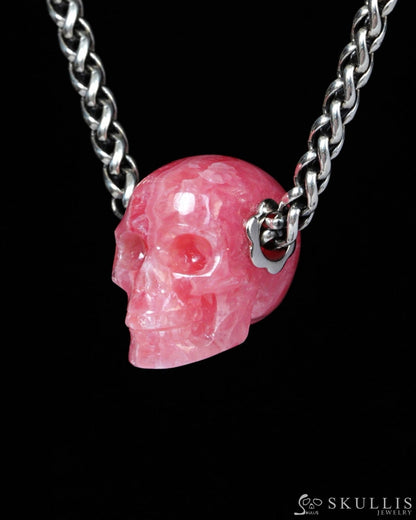 Skullis Signature Rhodochrosite Gem Skull Pendant or Necklace Hand Carved for Women & Men - ZR19500399 Skull Pendants