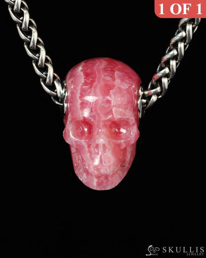 Skullis Signature Rhodochrosite Gem Skull Pendant or Necklace Hand Carved for Women & Men - ZR19500399 Skull Pendants