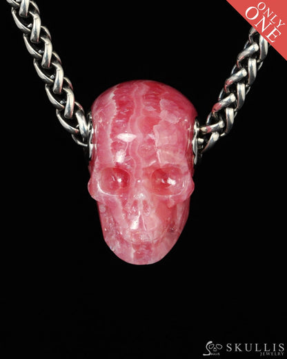 Skullis Signature Rhodochrosite Gem Skull Pendant or Necklace Hand Carved for Women & Men - ZR19500399 Skull Pendants