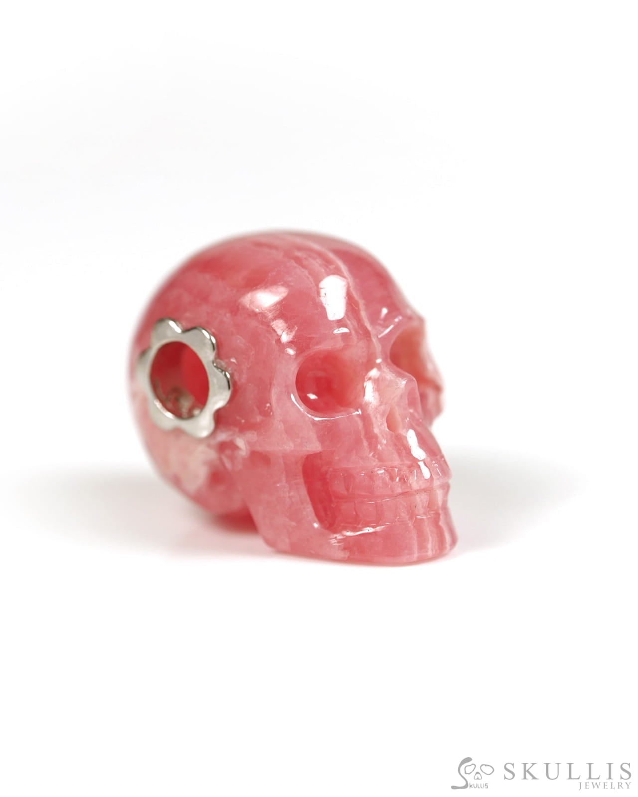 Skullis Signature Rhodochrosite Gem Skull Pendant or Necklace Hand Carved for Women & Men - ZR19800331 Skull Pendants