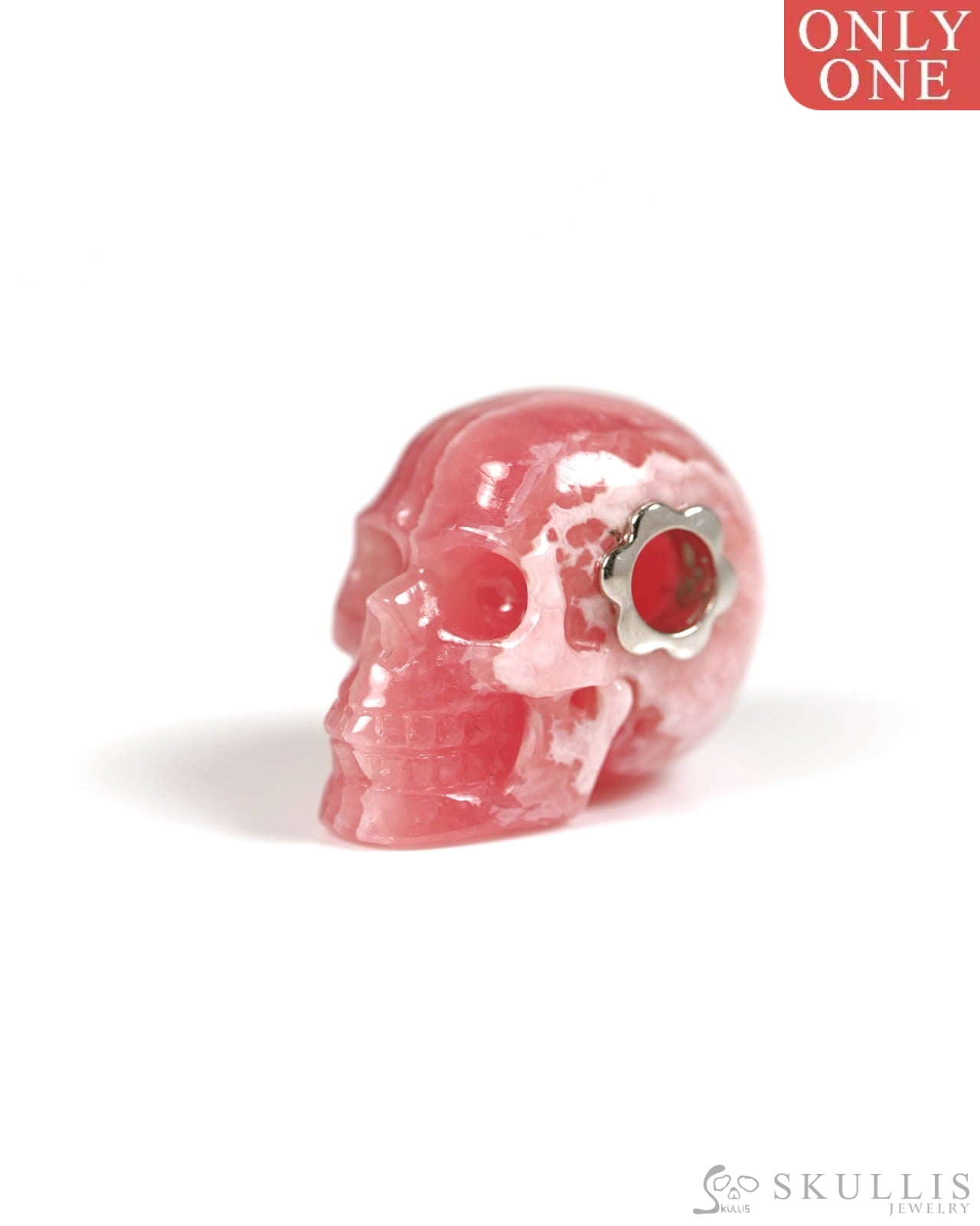 Skullis Signature Rhodochrosite Gem Skull Pendant or Necklace Hand Carved for Women & Men - ZR19800331 Skull Pendants