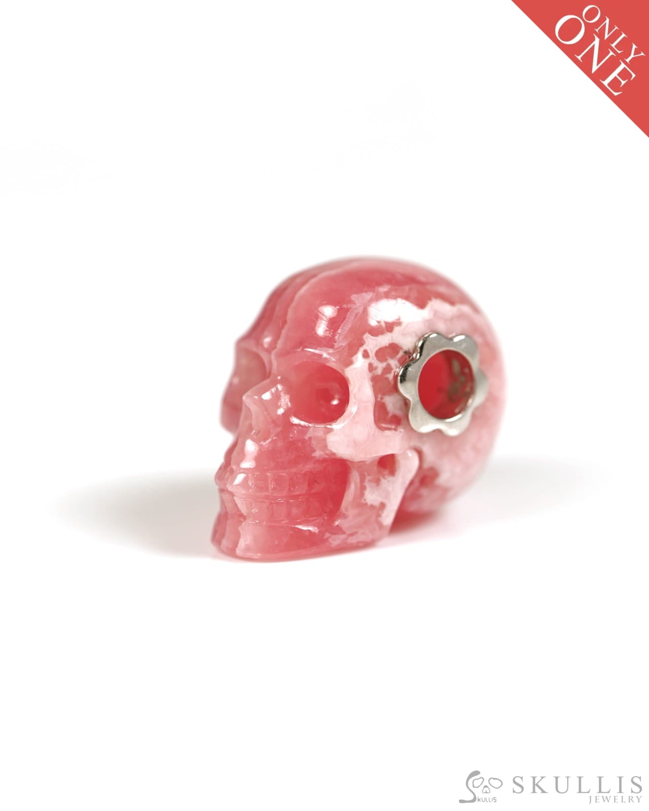Skullis Signature Rhodochrosite Gem Skull Pendant or Necklace Hand Carved for Women & Men - ZR19800331 Skull Pendants