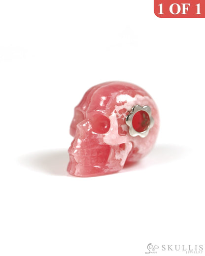 Skullis Signature Rhodochrosite Gem Skull Pendant or Necklace Hand Carved for Women & Men - ZR19800331 Skull Pendants